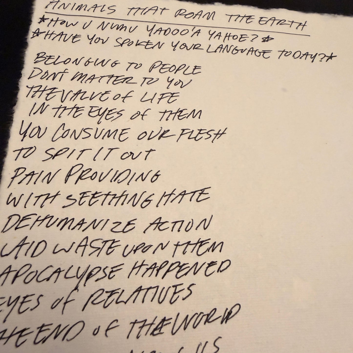 Lyric Sheet: Animals That Roam The Earth